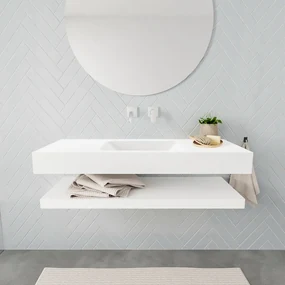 Zaro ALAN vrijhangende wastafel 120cm met wasbak Enkel midden en solid suface planchet in kleur Wit mat  0 lade(s)