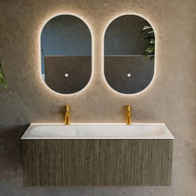 Mondiaz Kurve 120cm badmeubel shadow met 1 lade en wastafel big large midden 2 kraangaten