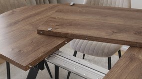 Mazzoni ALMO Bruin Eiken / zwarte poten - OVALE UITSCHUIFTAFEL 120-220 cm VOOR 10-12 PERSONEN