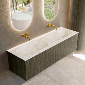 Mondiaz Kurve-dlux 150cm badmeubel shadow met 2 lades en wastafel stor small dubbel zonder kraangat frappe