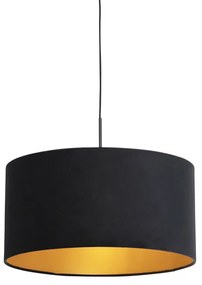Hanglamp met velours kap zwart met goud 50 cm - Combi
