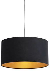 Stoffen Eettafel / Eetkamer Hanglamp met velours kap zwart met goud 50 cm - Combi Klassiek / Antiek E27 cilinder / rond rond Binnenverlichting Lamp