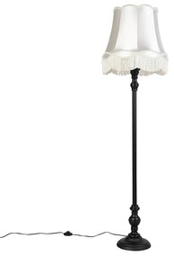 Vloerlamp zwart met Granny kap creme - Classico