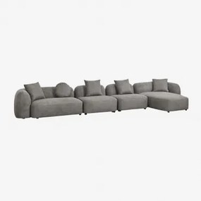 Modulaire Bank Met Chaise Longue Rechts, 4-delig In Chenille Coco Granietgrijs Dik Chenilledoek - Sklum