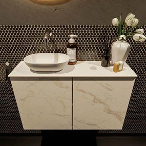 Mondiaz Fowy toiletmeubel 80cm Carrara met witte waskom links zonder kraangat