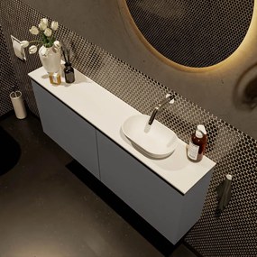 Mondiaz Fowy toiletmeubel 120cm dark grey met witte waskom rechts zonder kraangat