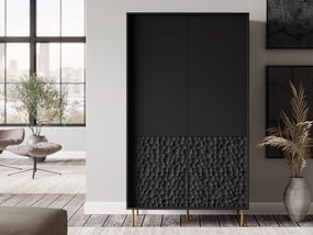 Kledingkast Ciretre 106, Gouden, Zwart, 185x90x53cm, 61.6 kg, Kledingkast deuren: Met scharnieren