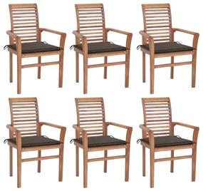 vidaXL Eetkamerstoelen 6 st met taupe kussens massief teakhout