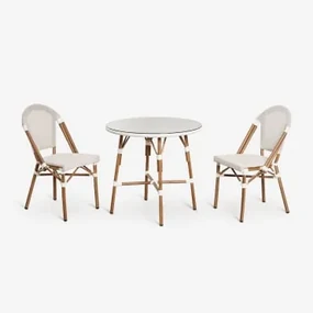 Brielle Bistro Ronde Tafelset (80 Cm Diameter) En Twee Stapelbare Aluminium Tuinstoelen Gardenia Wit - Sklum