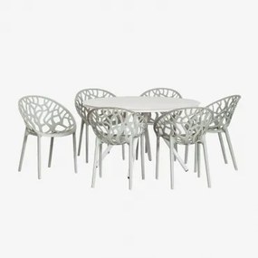 Valerie Ronde Aluminium Tafelset (ø125 Cm) En 6 Ores Tuinstoelen Groen – Khaki - Sklum