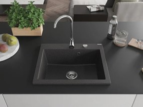 Mexen Elix granieten keukenwastafel 1-komorowy 600 x 500 mm, zwart gespikkeld, chromen sifon - 6525601005-76