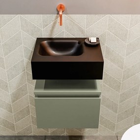 Mondiaz Andor toiletmeubel 40cm army met zwarte wastafel links zonder kraangat