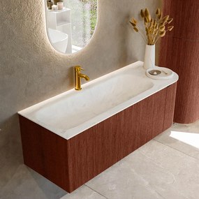 Mondiaz Kurve-dlux 125cm badmeubel ronding rechts ruby met 1 lade en deur en wastafel big medium kraangat links opalo