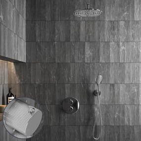 Saniclear Talpa Stripes inbouw regendouche rond met 20cm hoofddouche, muurarm en 2 standen handdouche chroom