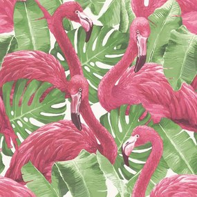 Noordwand Behang Flamingo and Monstera roze