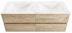 Mondiaz Vica DLux badmeubel 130cm washed oak 4 lades met wastafel ostra dubbel zonder kraangat