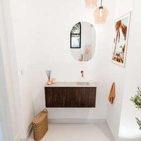 Mondiaz Joya DLux 90cm toiletmeubel walnut met wastafel faye rechts zonder kraangat opalo