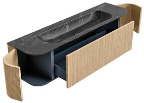 Mondiaz Kurve-dlux 170cm badmeubel ronding links/rechts oak met 1 lade en 2 deuren en wastafel big large midden 1 kraangat lava