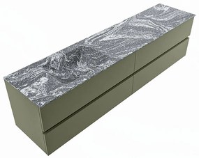 Mondiaz Vica DLux badmeubel 200cm army 4 lades met wastafel lava links zonder kraangat