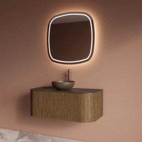 Gliss Design Alluro badmeubel ribbelfront met ronding links/rechts 100cm castle brown en zwart leisteen toppaneel