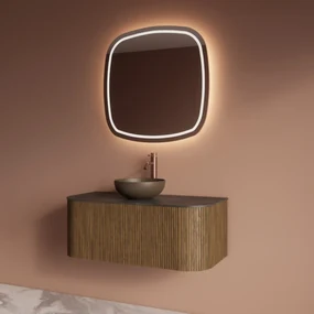 Gliss Design Alluro badmeubel ribbelfront met ronding links/rechts 100cm castle brown en zwart leisteen toppaneel
