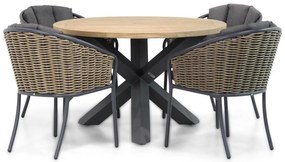 Tuinset Ronde Tuintafel 4 personen 120 cm Wicker Grijs  Santika Furniture Santika Tika