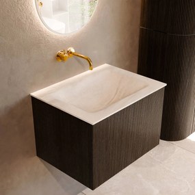 Mondiaz Kurve-dlux 60cm badmeubel shadow met 1 lade en wastafel cloud midden zonder kraangat ostra