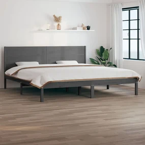 vidaXL Bedframe massief grenenhout grijs 200x200 cm
