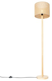 Landelijke vloerlamp hout met linnen kap naturel 32 cm - Mels