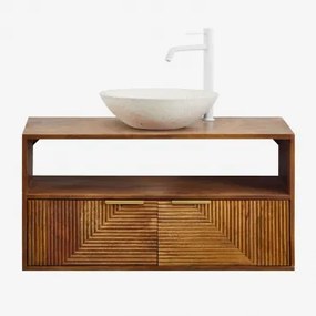 Baty Mangohouten Badkamermeubelset Mangohout & Rond Cement Wit Ø40 Cm Zavion & Spiegelloze & Wit ↑30 Cm Met Aftapkraan Zonder Overloop Orveta - Sklum