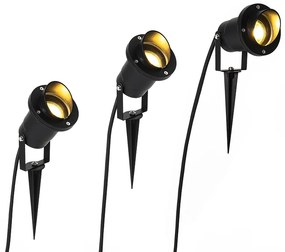 Set van 3 prikspots zwart incl. snoer en stekker IP65 - Done