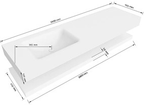 Zaro Alan badmeubel 160cm met planchet talc en vrijhangende wastafel cloud links 1 kraangat urban