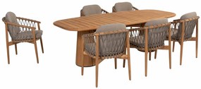 4 Seasons Outdoor Nora dining set naturel teak met Capri tafel 240 x 110 cm  Tuinset    beige weerbestendig