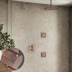 Saniclear Copper Curved inbouw regendouche 20cm met vierkante massagejets en plafondarm geborsteld koper