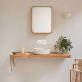 Neill Hangend Badkamermeubelset In Teakhout Teakhout & Rond Keramiek Wit Ø40 Cm Lenka & Rechthoekig Met Opbergruimte Hout 45x60 Cm Ian & Wit - Sklum