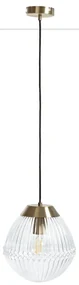 Hanglamp in messing en geribbeld glasØ26 cm, Ari