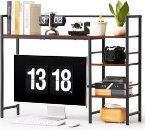 VEVOR Bureauplank, 4 lagen, Bureauboekenplank Organizer, Zwart, voor Studentenkamer, Thuiskantoor, voor het sorteren van boeken en kantoorbenodigdheden, Metalen frame &amp; Houten planken, Antislipvoetjes