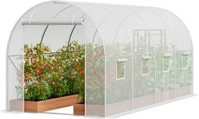 VEVOR Walk-In Tunnelkas, 4,4 x 1,9 x 1,9 m, Polytunnelkas, Plantenkas met gegalvaniseerd stalen frame, witte PE-afdekking, oprolbare ritssluiting en 8 ramen voor buitengebruik