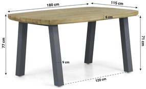 Dining Tuintafel rechthoekig 180 x 115 cm Aluminium/Teak Grijs Falcon/Glasgow