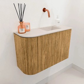 Mondiaz Joya DLux 60cm toiletmeubel ronding links oak met wastafel faye rechts zonder kraangat meli