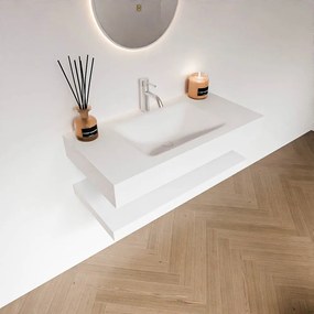Zaro Alan badmeubel 90cm met planchet talc en vrijhangende wastafel cloud midden 1 kraangat talc