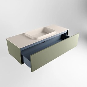Mondiaz Erin 120cm badmeubel Army met 1 lade en beige wastafel midden zonder kraangaten