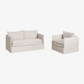 Grace Woonkamer Set Met 2-zitsbank En Fauteuil In Linnen En Katoen Stof Beige - Sklum