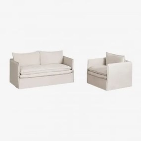 Woonkamerset Met 2-zitsbank En Fauteuil In Grace Linnen En Katoen Stof Beige - Sklum