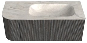 Mondiaz Kurve-dlux 115cm badmeubel ronding links shadow met 1 lade en deur en wastafel big small rechts zonder kraangat ostra