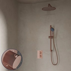 Saniclear Copper Stripes inbouw regendouche met 30cm hoofddouche, muurarm, 3 standen handdouche en glijstang geborsteld koper