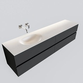 Zaro Sevilla Solid Surface badmeubel 200cm mat antraciet zonder kraangat spoelbak links met 4 lades