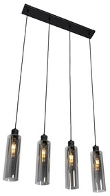 Moderne hanglamp zwart met smoke glas 4-lichts - Stavelot