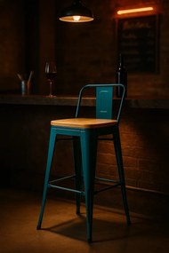 Kruk Torix met rugleuning van natuurlijk hout