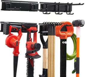 VEVOR Gereedschapshouder voor wandmontage, 838,2 mm, draagvermogen 181 kg, voor wandmontage, koolstofstaal, 2 rails en 5 haken, inclusief schroeven en pluggen, gereedschapsorganizer voor garage, kelder en tuin.
